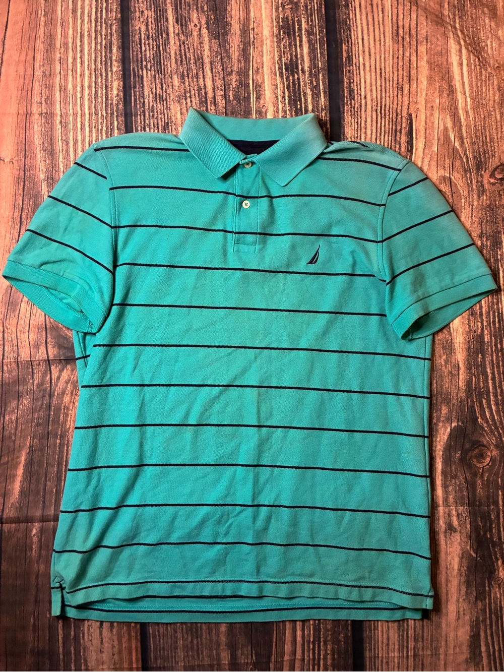 Nautica Teal Polo with Thin Navy Stripes